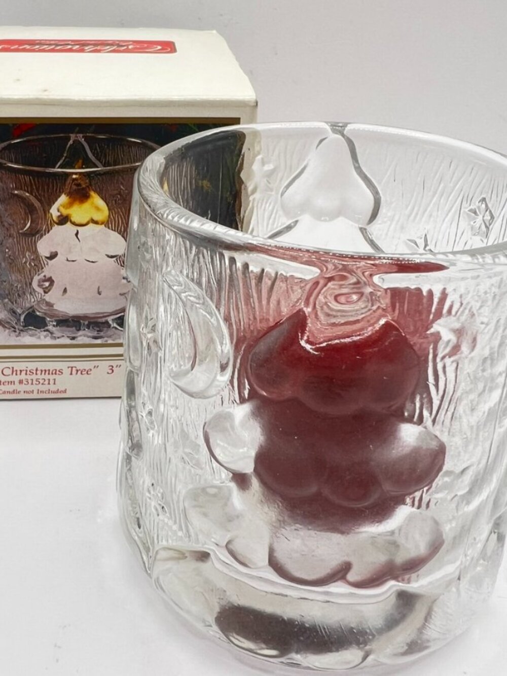 Celebrations Crystal Clear 3" "Christmas Tree" Votive Candle Holder Glass In Box